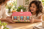 A child receiving the Kids Garden House as a gift at home